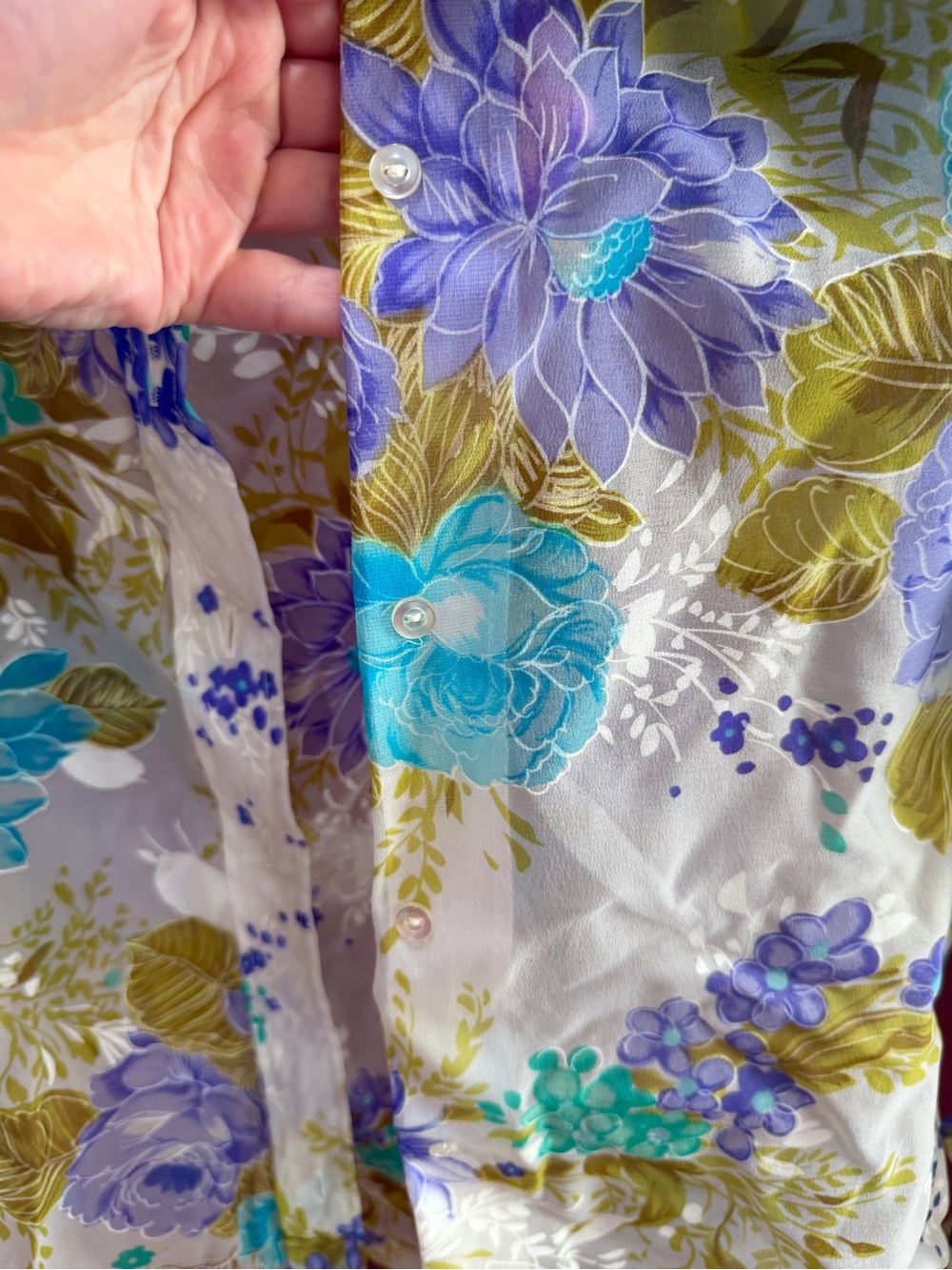 Floral Button-Up Sheer Blouse in Lavender & Aqua - Picture 5 of 6